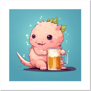 Cute axolotl drinking beer Posters and Art